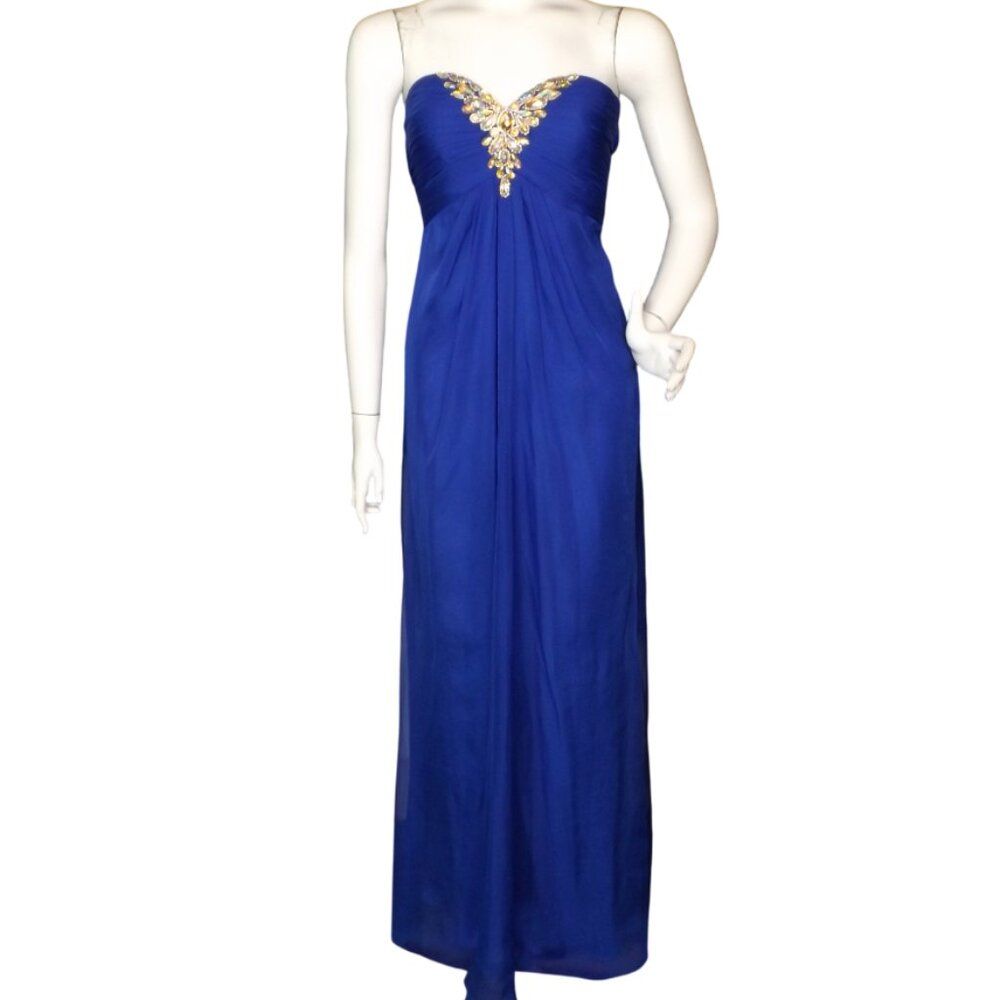 La Femme Gown/Dress, 2, Blue, Beaded/Jeweled Sweetheart Neck, Strap Back, Maxi